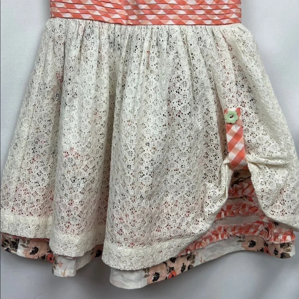 Matilda Jane ivory and orange floral sundress with lace overlay size 6 New!